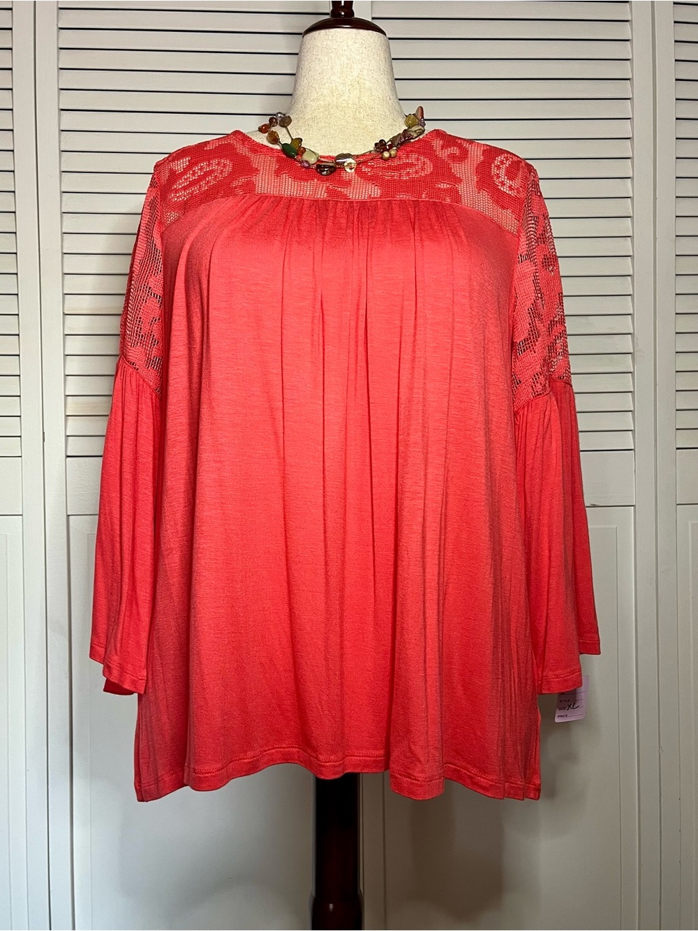 Hannah Coral Lace Yoke Long Sleeve Peasant Top